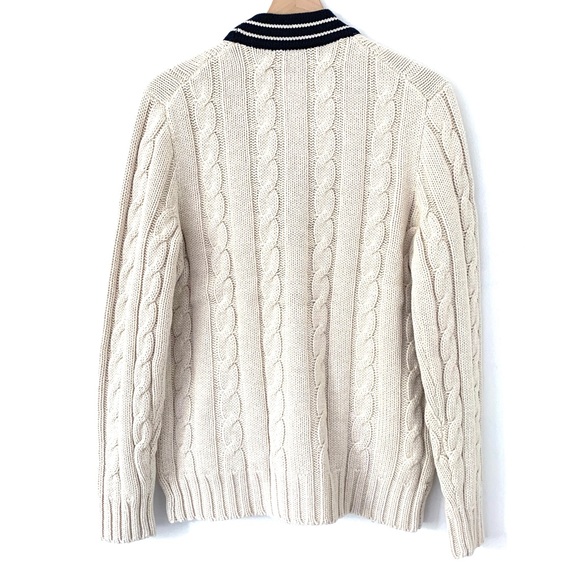 Varsity Cable-knit V-neck Cardigan Sweater - Picture 3 of 4